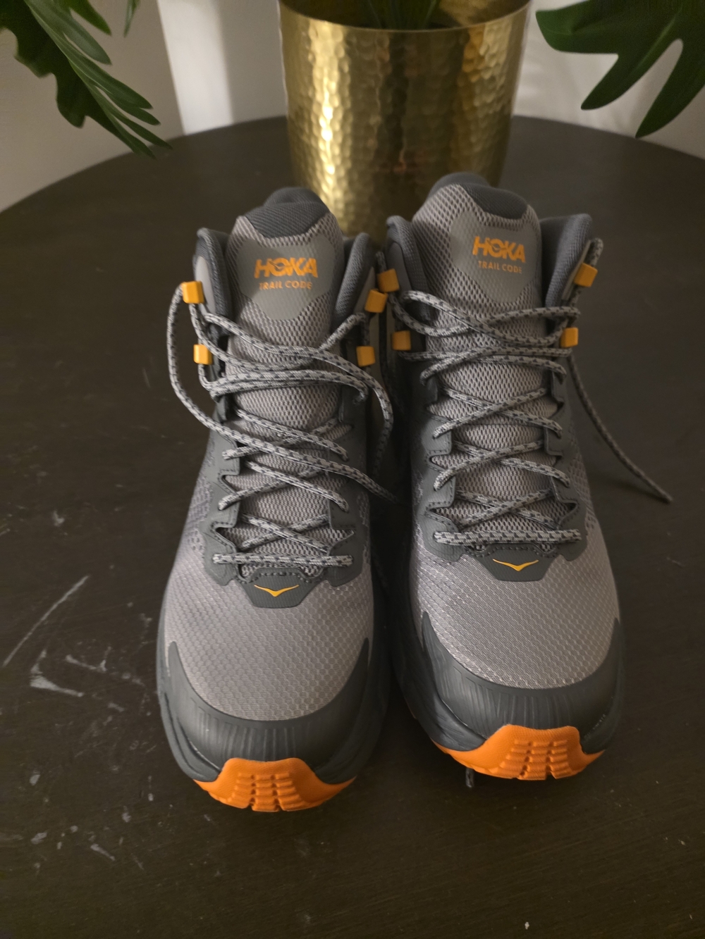 Hoka Men’s Gray and Orange Trail Running Shoes